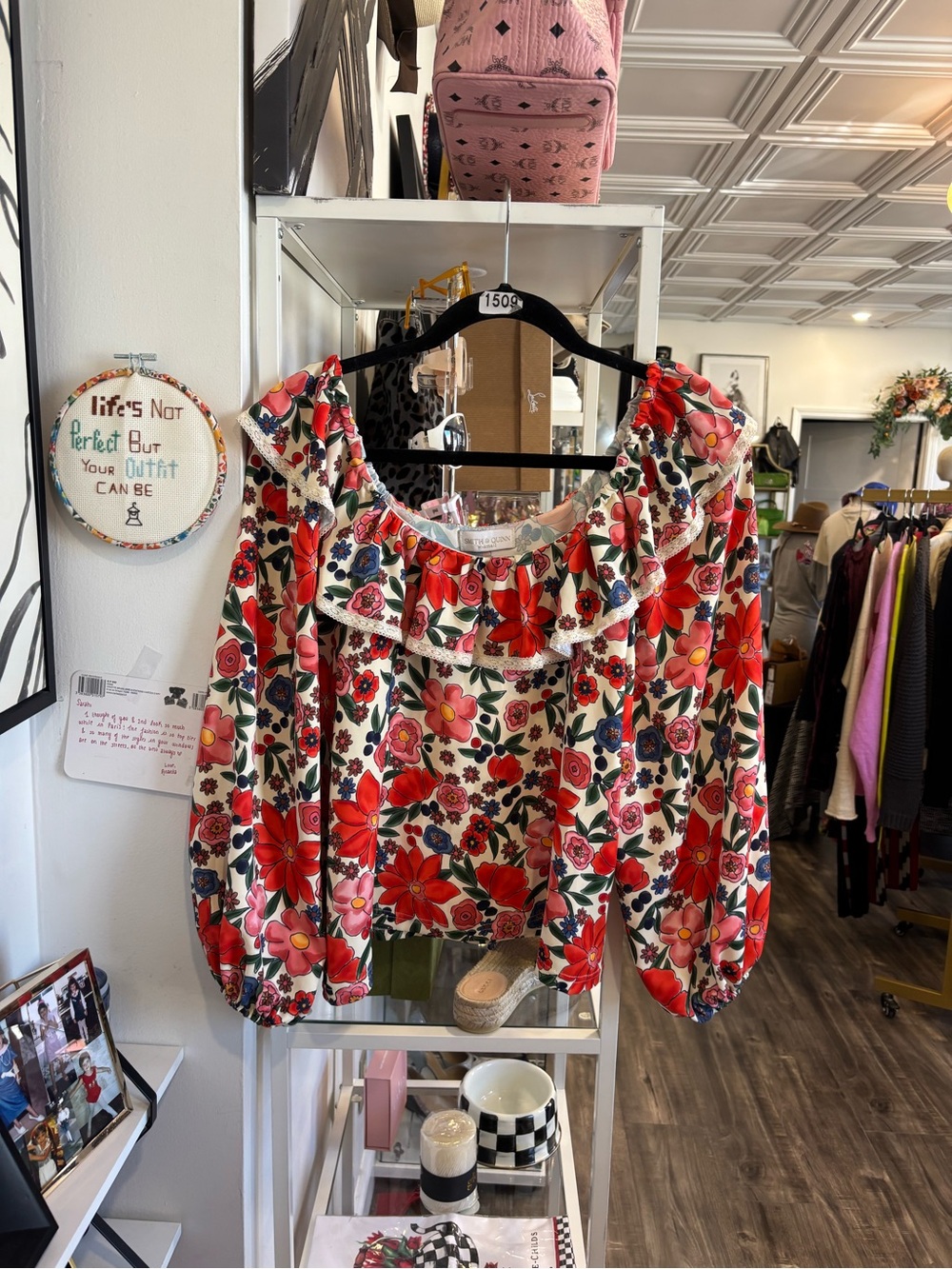Smith & Quinn Floral Ruffle Peasant Blouse — Red and Pink Floral